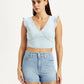 Women's Solid Light-Blue V-Neck Top - Front View