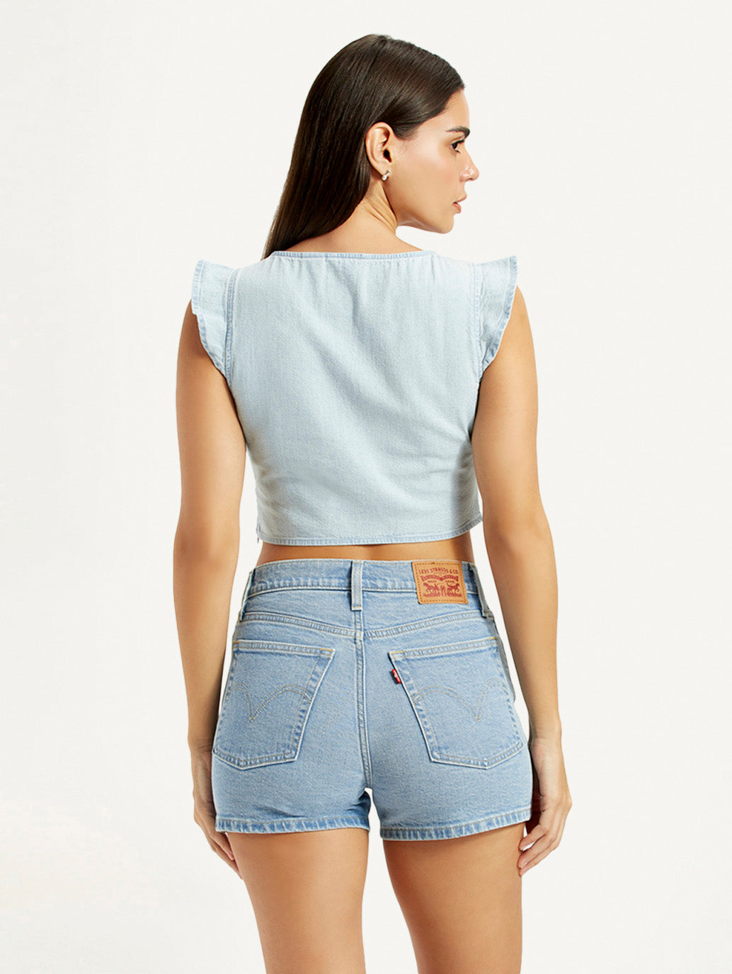 Women's Solid Light-Blue V-Neck Top - Back View