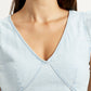 Women's Solid Light-Blue V-Neck Top - Detail View