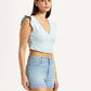 Women's Solid Light-Blue V-Neck Top - Side View