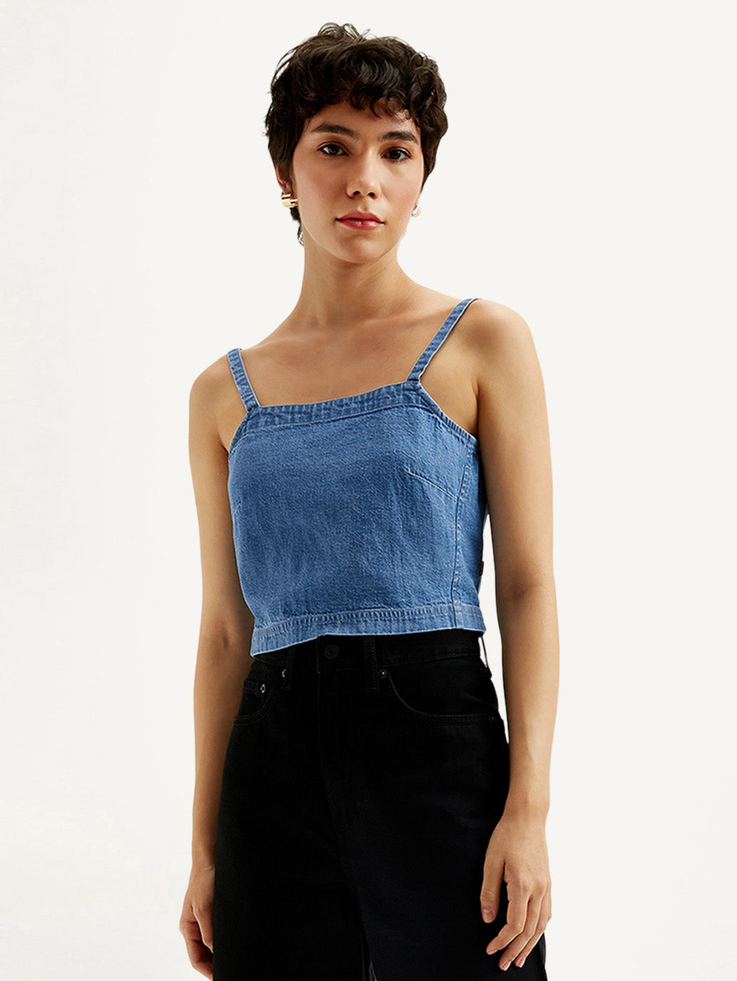 Women's Solid Blue Denim Cami Top - Styleshot View