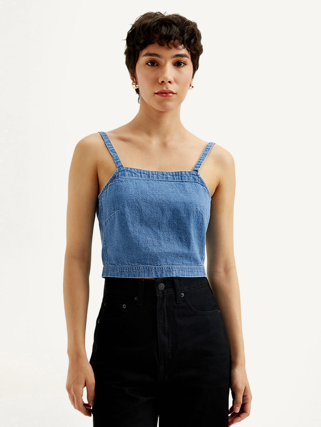 Women's Solid Blue Denim Cami Top - Front View
