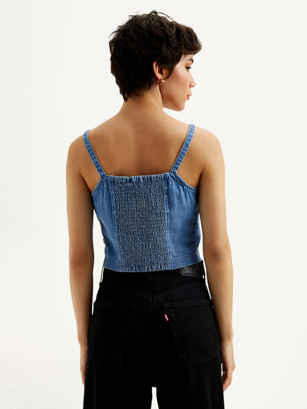 Women's Solid Blue Denim Cami Top - Back View