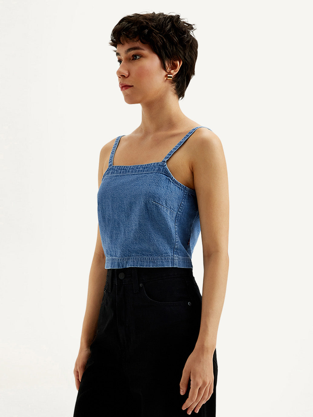 Women's Solid Blue Denim Cami Top - Side View