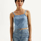 Women's Solid Light Blue Denim Cami Top - Front View