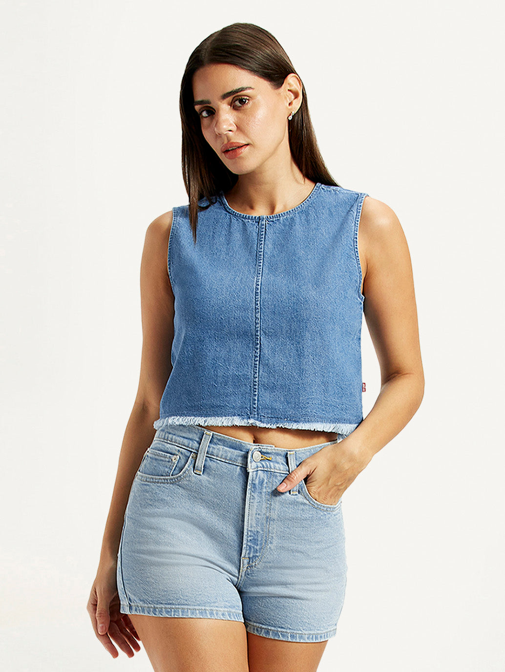 Women's Solid Blue Round Neck Top - Styleshot View