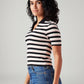 Women's Striped White Slim Fit Polo T-shirt - Side View