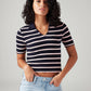 Women's Striped Navy Slim Fit Polo T-shirt - Styleshot View