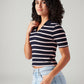 Women's Striped Navy Slim Fit Polo T-shirt - Side View