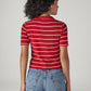 Women's Striped Red Slim Fit Ribbed Polo T-shirt - Back View