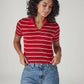 Women's Striped Red Slim Fit Ribbed Polo T-shirt - Styleshot1 View