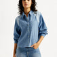 Women's Solid Relaxed Fit Denim Shirt - Styleshot View