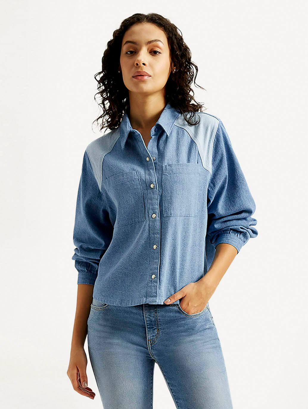 Women's Solid Relaxed Fit Denim Shirt