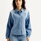 Women's Solid Relaxed Fit Denim Shirt - Front View