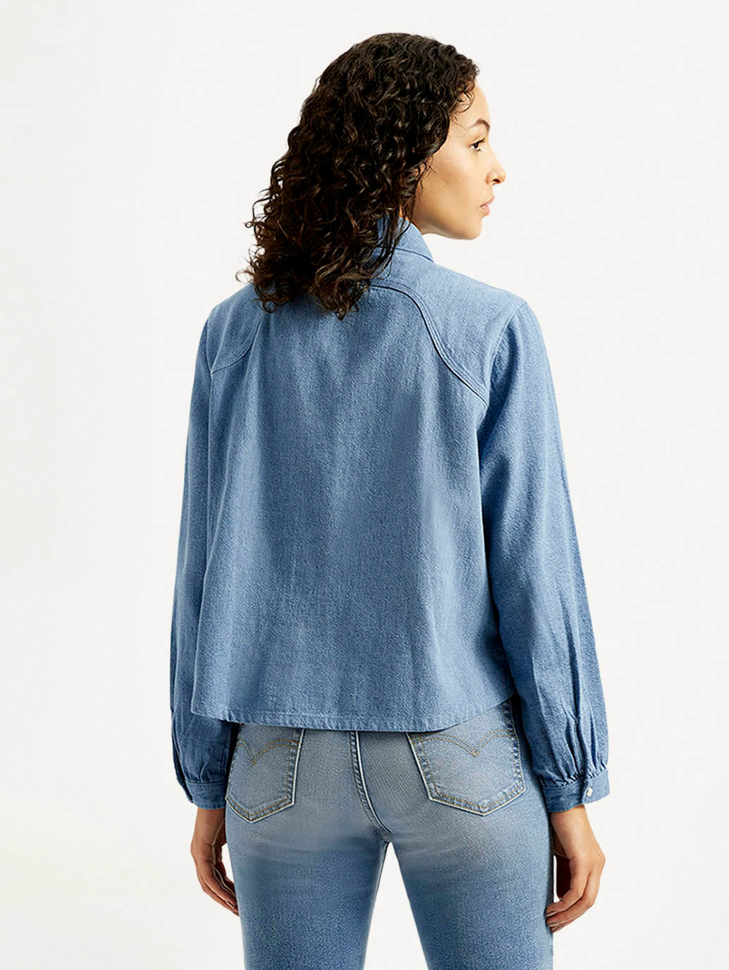 Women's Solid Relaxed Fit Denim Shirt - Back View