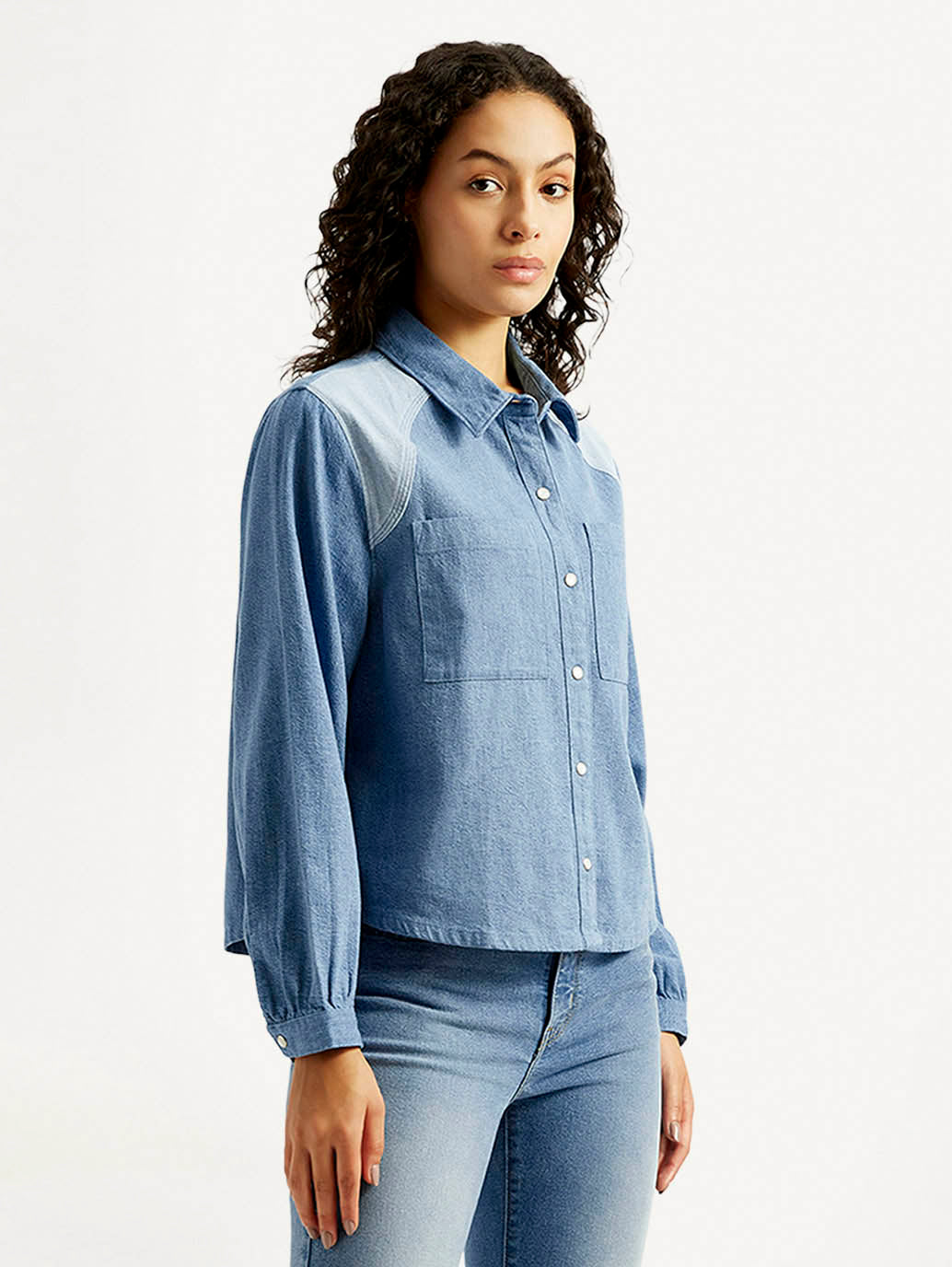Women's Solid Relaxed Fit Denim Shirt - Side View