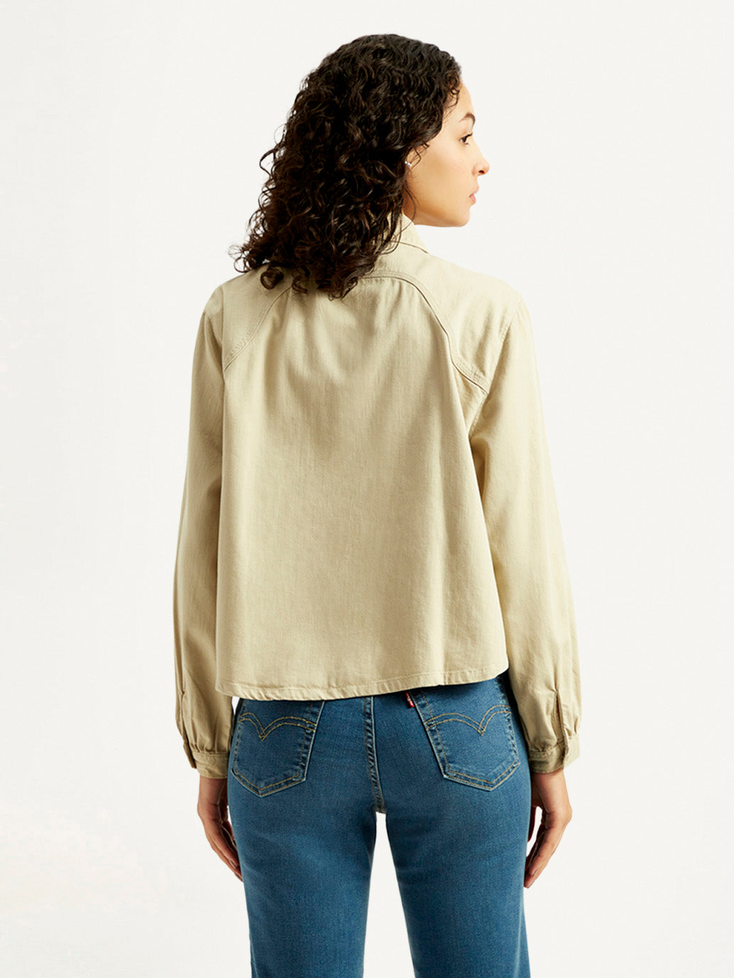 Women's Solid Spread Collar Denim Shirt - Back View