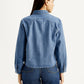 Women's Solid Blue Spread Collar Relaxed Fit Shirt - Back View