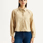 Women's Solid Beige Spread Collar Relaxed Fit Shirt - Front View