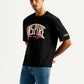 Men's Typographic Print Black Loose Fit T-shirt - Side View
