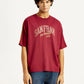 Men's Typographic Print Maroon Loose Fit T-shirt - Front View