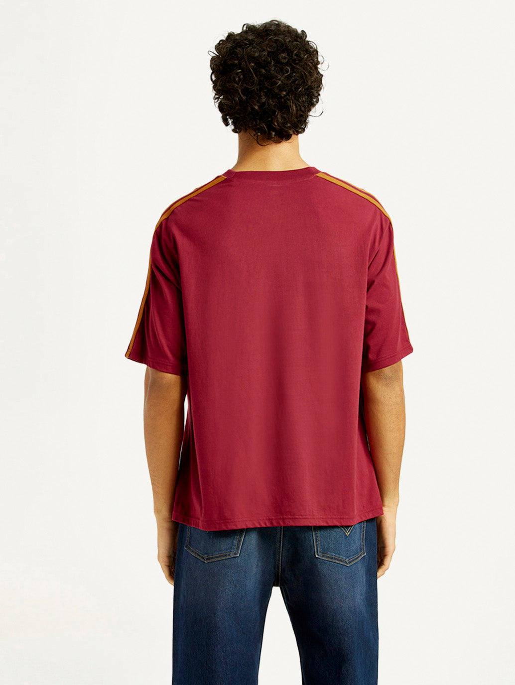 Men's Typographic Print Maroon Loose Fit T-shirt - Back View