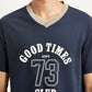 Men's Graphic Print Navy Loose Fit T-shirt - Detail View