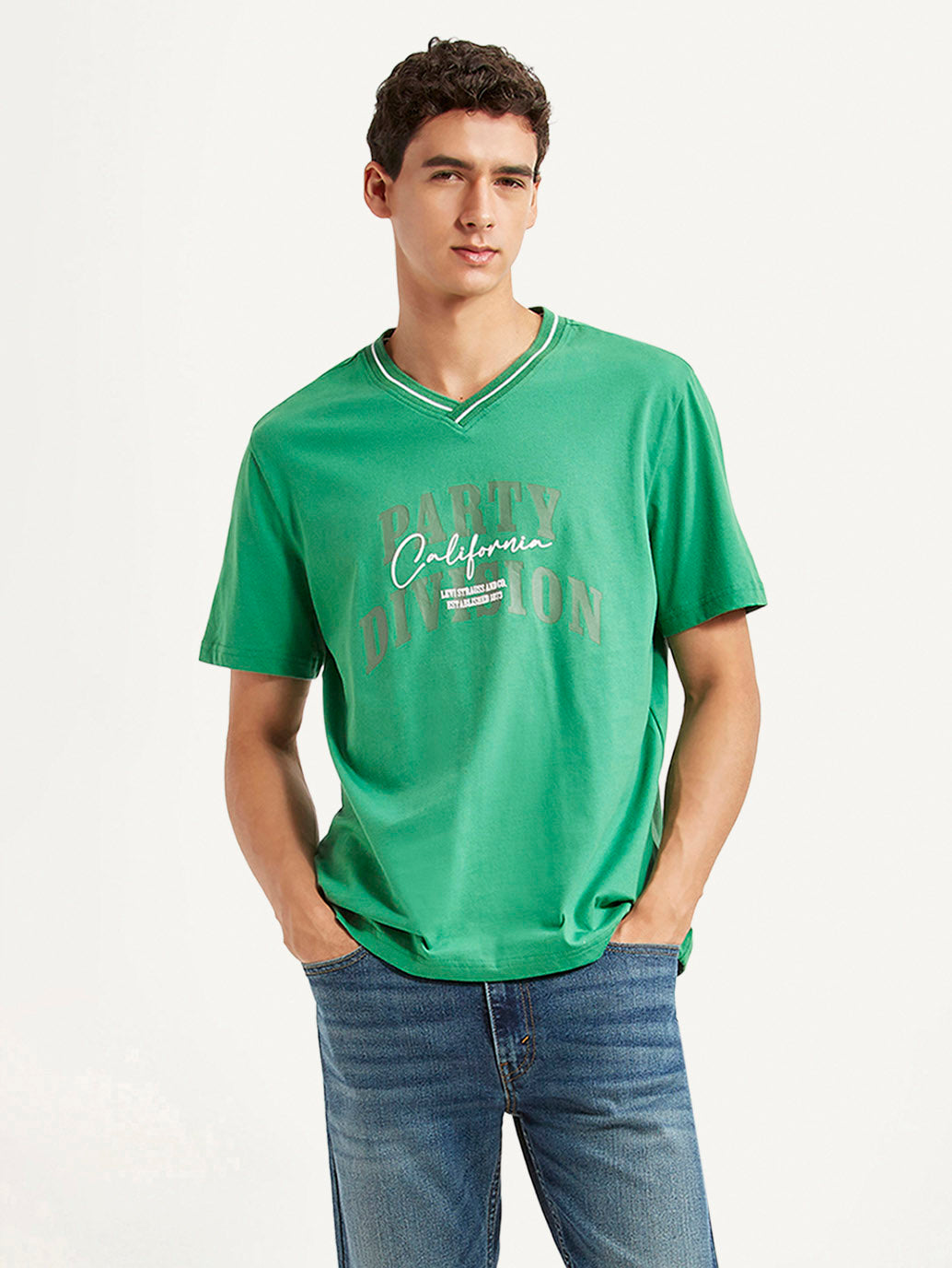 Men's Typographic Print Green Loose Fit T-shirt - Styleshot View