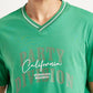 Men's Typographic Print Green Loose Fit T-shirt - Detail View