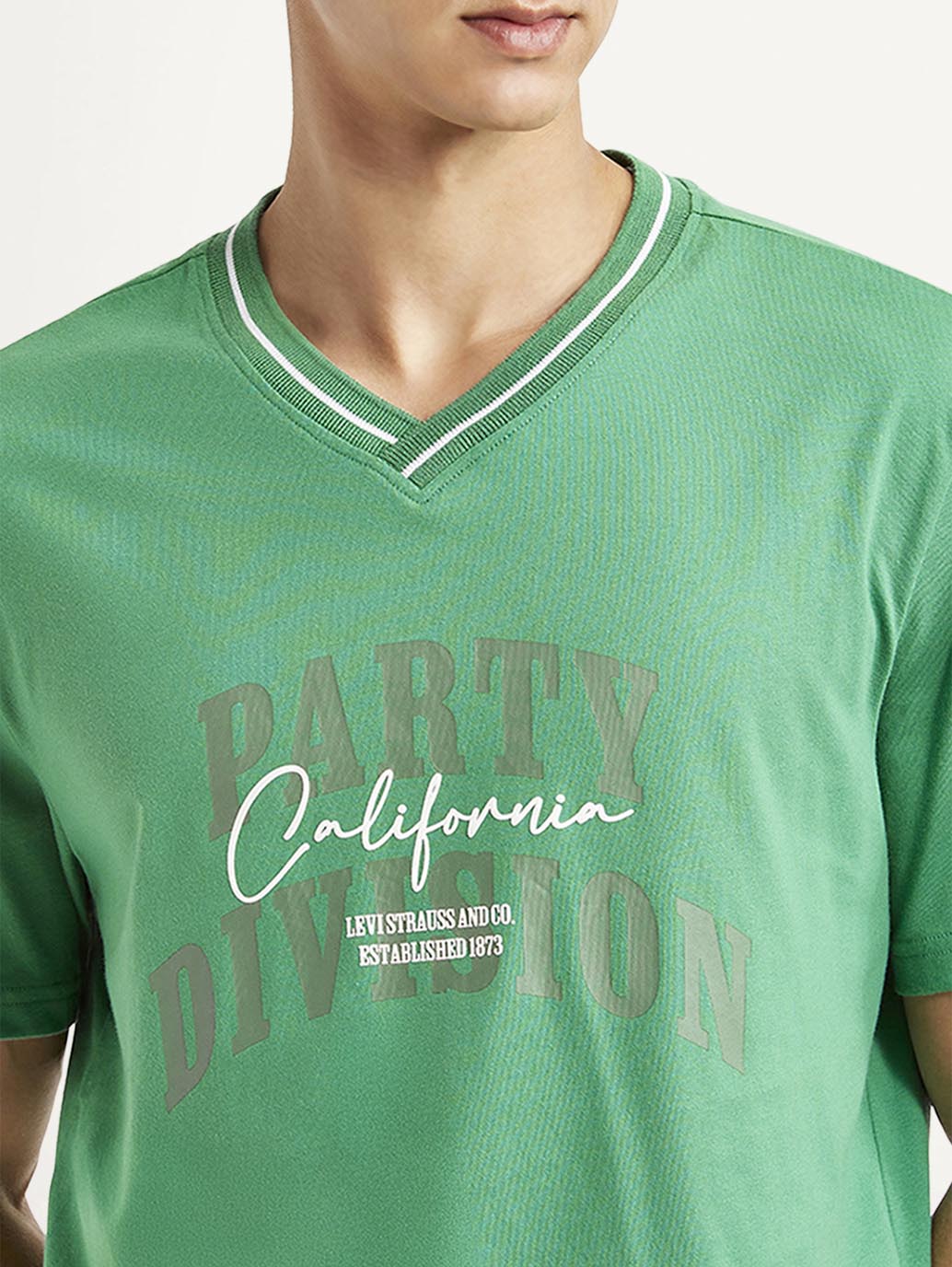 Men's Typographic Print Green Loose Fit T-shirt - Detail View
