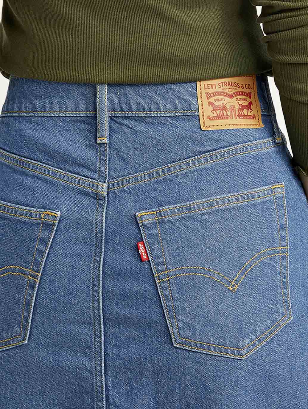 Women's Blue Straight Fit Mid Rise Skirt - Detail View