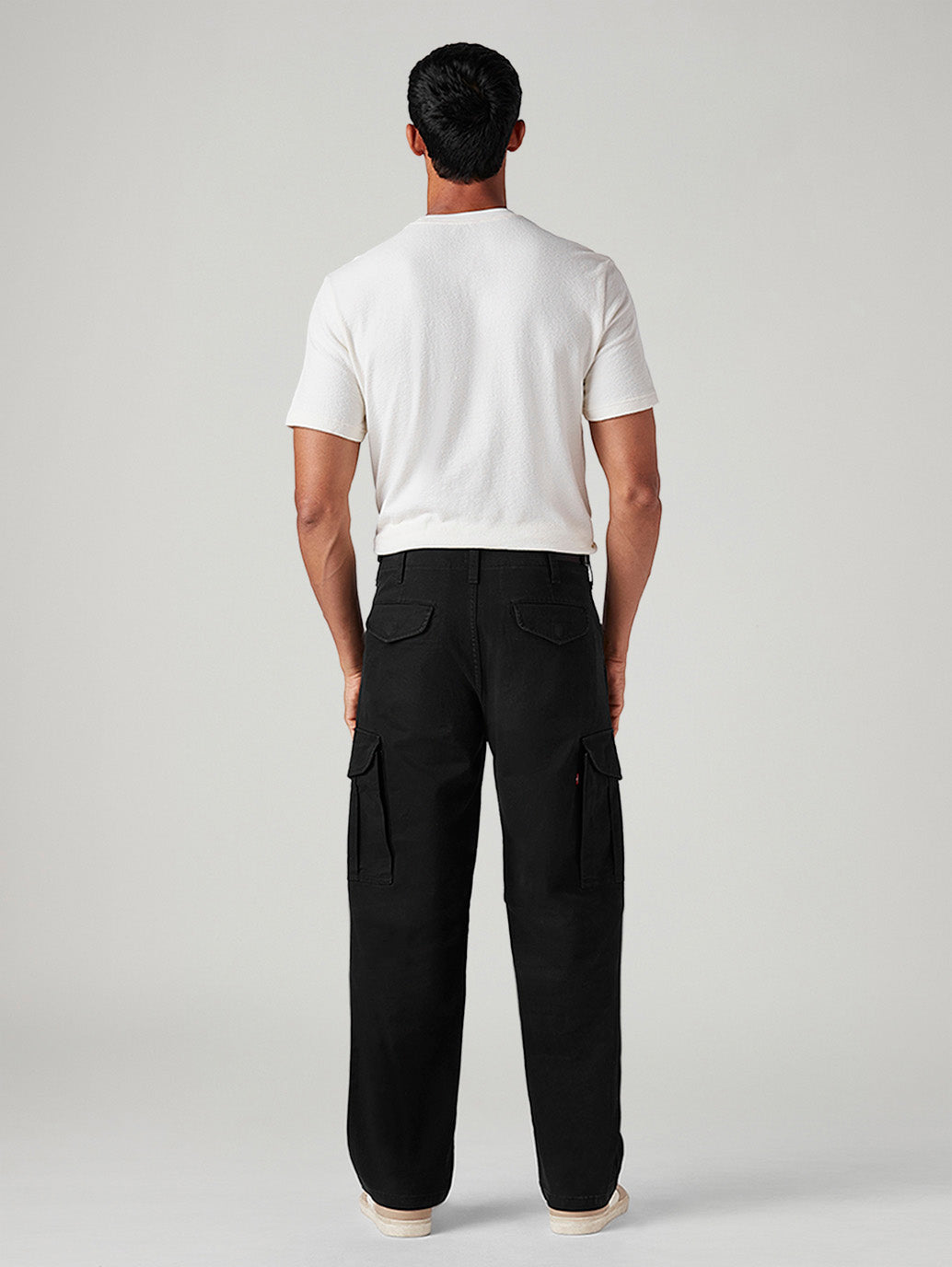 Men's Black Baggy Fit Mid Rise Cargos - Back View