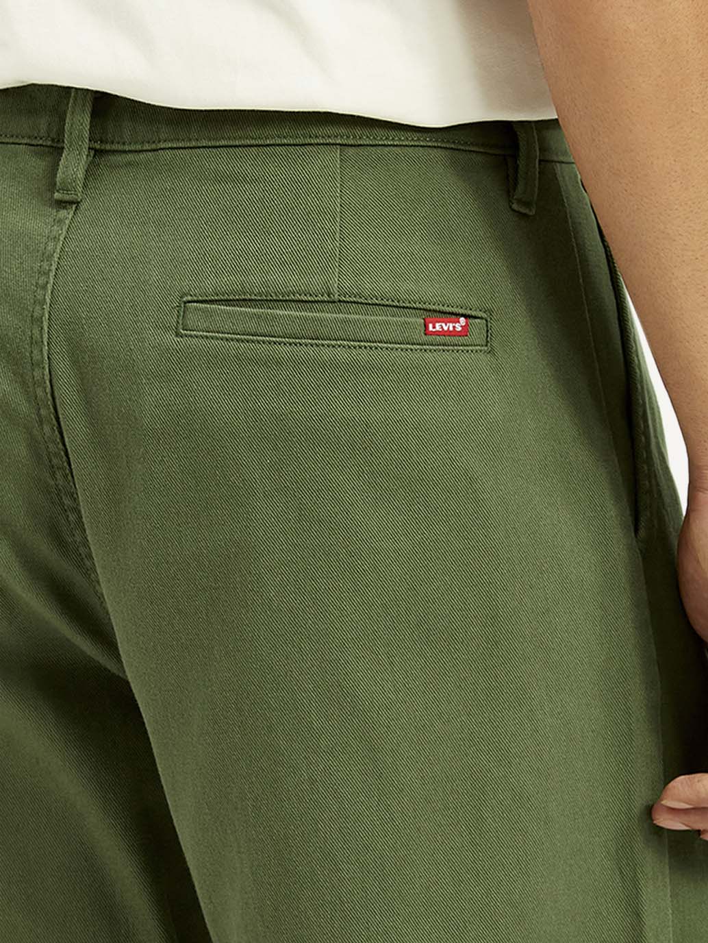 Men's Olive Green Loose Fit Mid Rise Chinos - Detail View