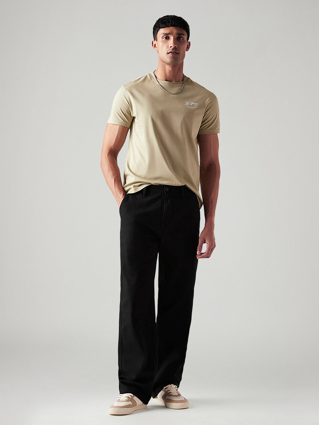 Men's Black Loose Fit Mid Rise Chinos - Styleshot View