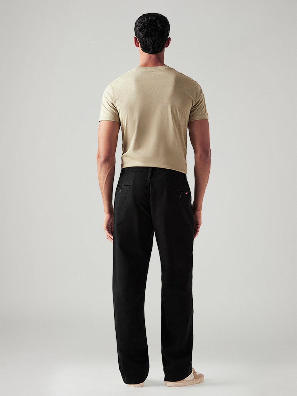 Men's Black Loose Fit Mid Rise Chinos - Back View