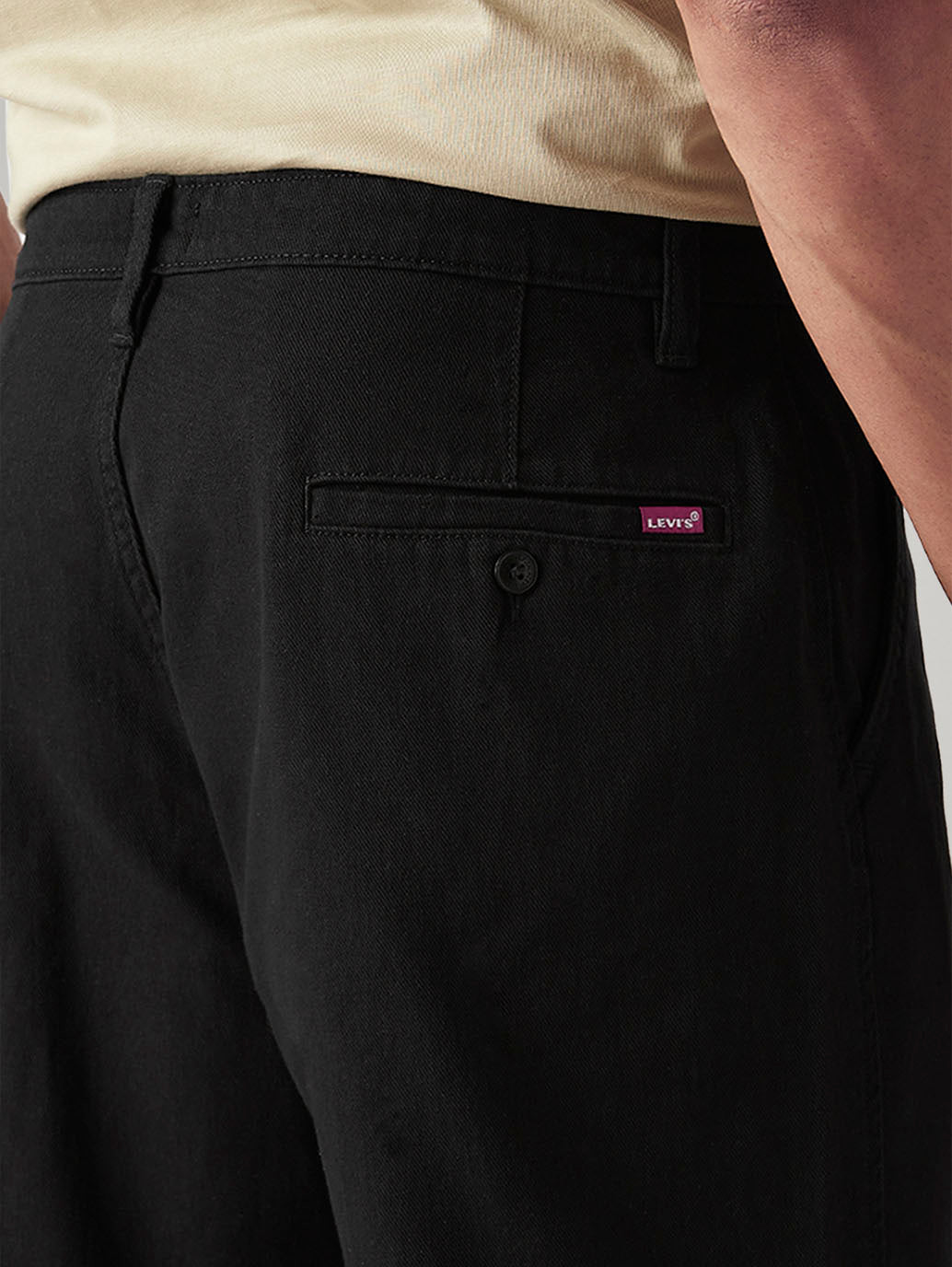 Men's Black Loose Fit Mid Rise Chinos - Detail View