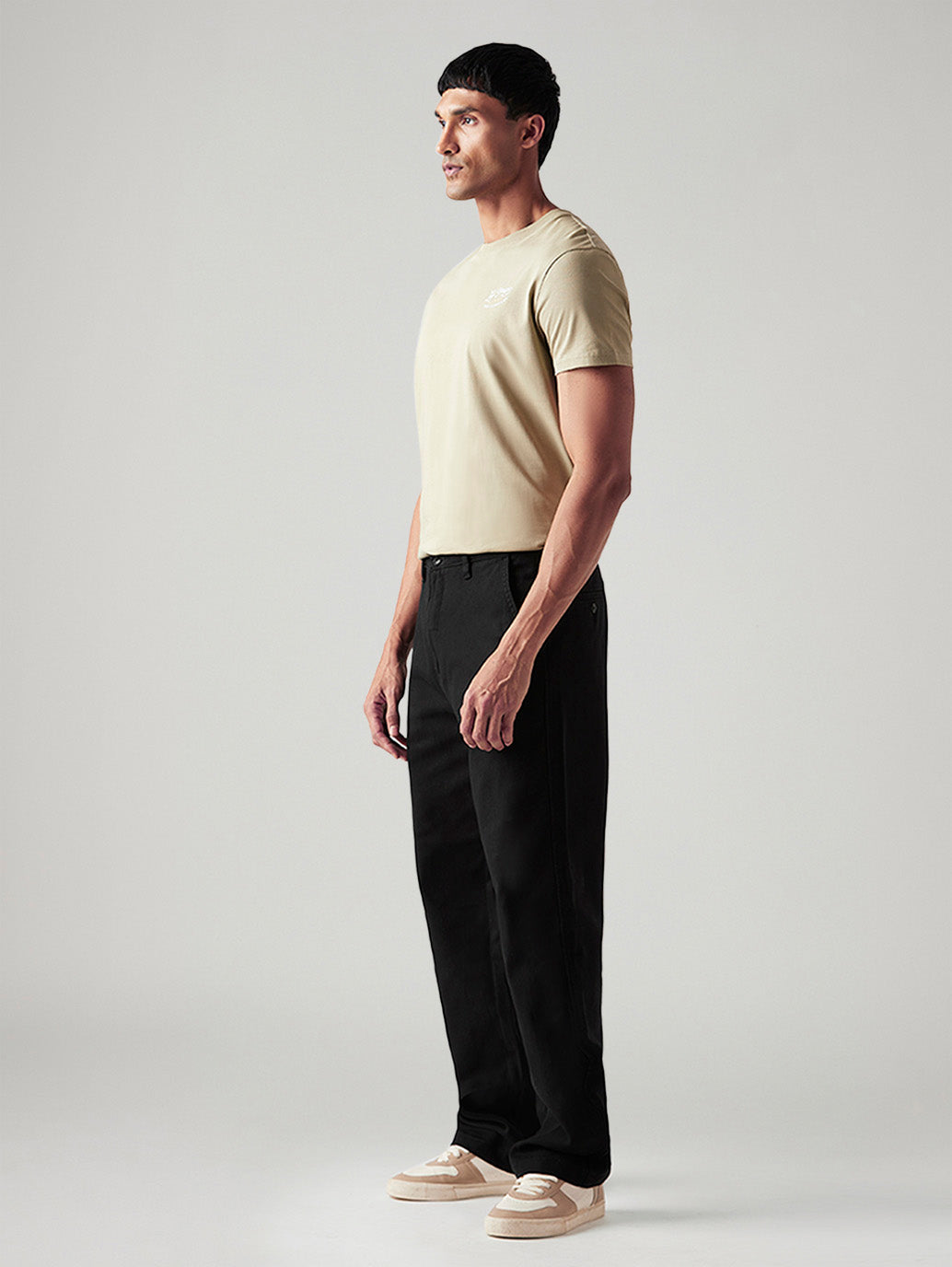 Men's Black Loose Fit Mid Rise Chinos - Side View