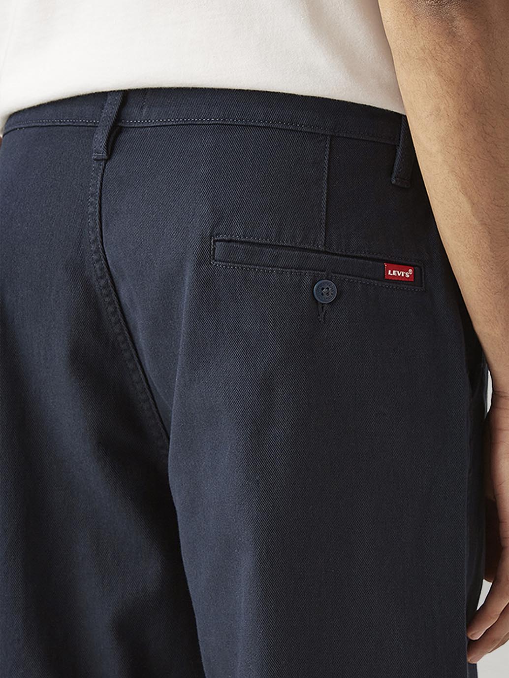 Men's Navy Loose Fit Mid Rise Chinos - Detail View