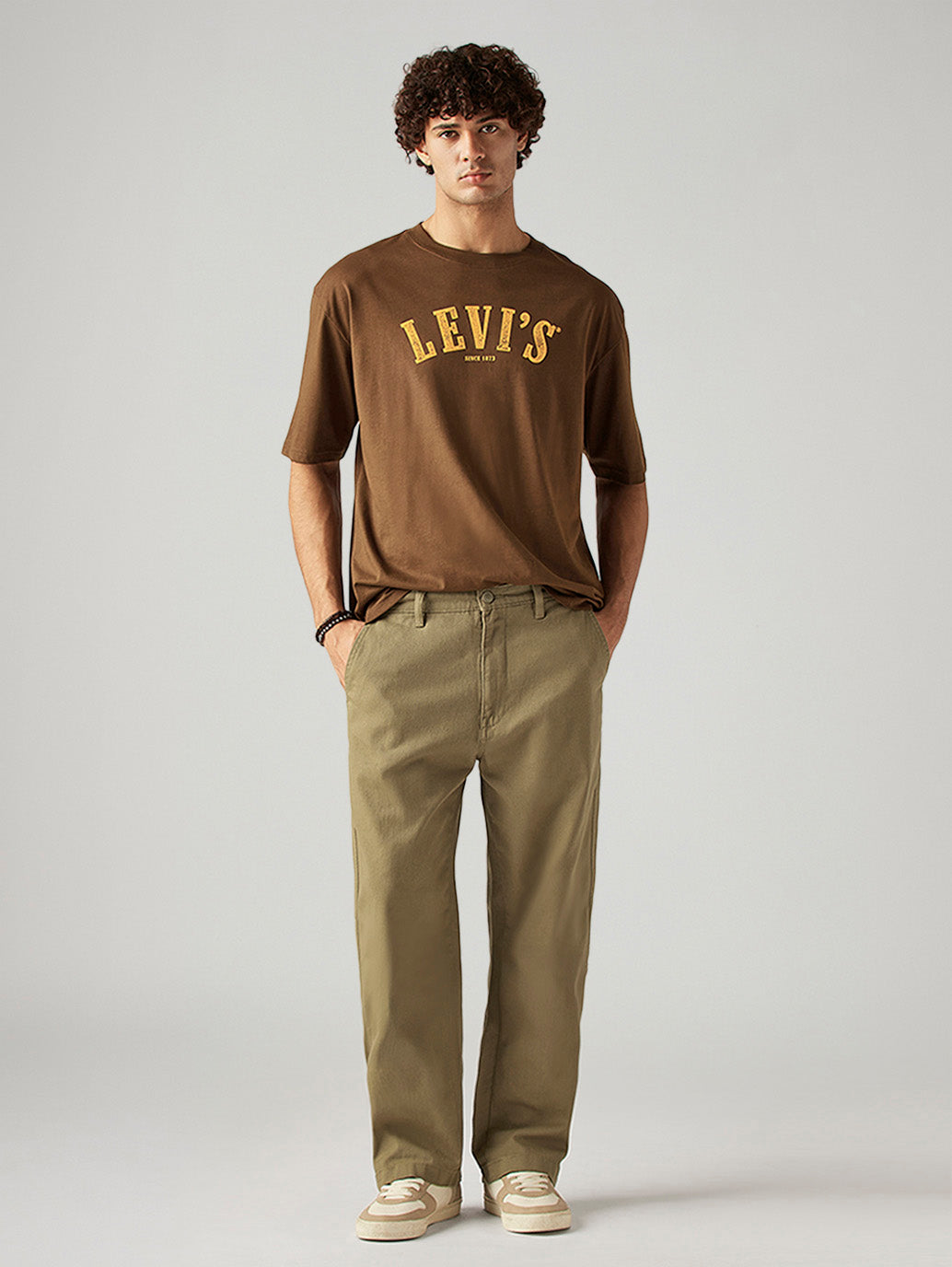 Men's Khaki Loose Fit Mid Rise Chinos