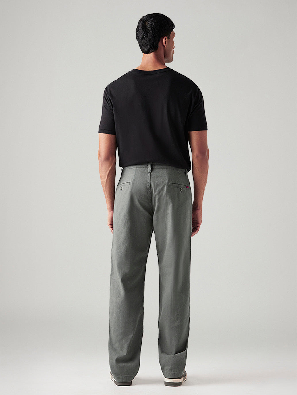 Men's Grey Loose Fit Mid Rise Chinos - Back View
