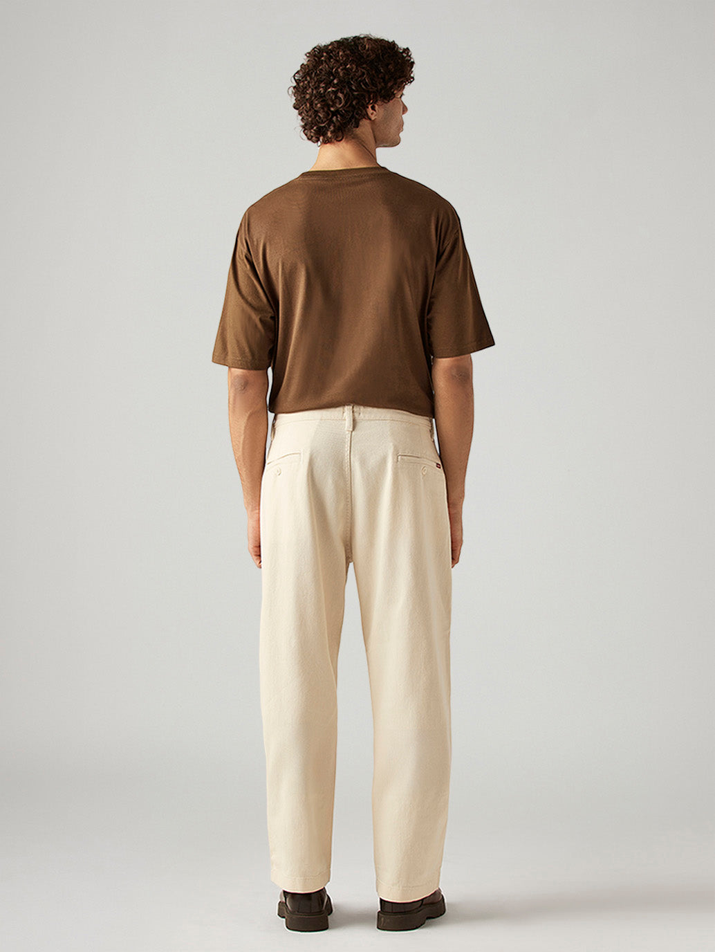 Men's Cream Loose Fit Mid Rise Chinos - Back View