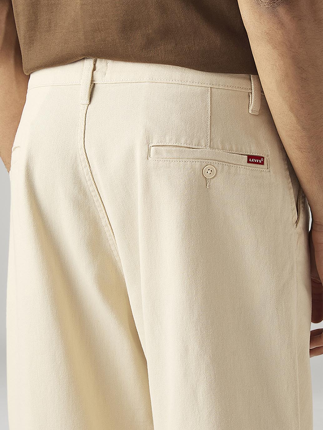 Men's Cream Loose Fit Mid Rise Chinos - Detail View