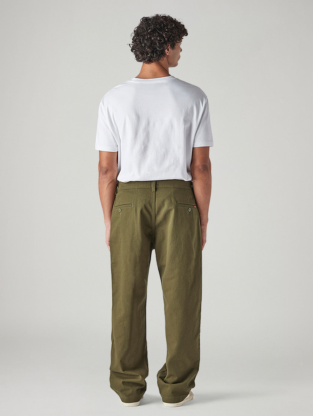 Men's Olive Loose Fit Mid Rise Chinos - Back View