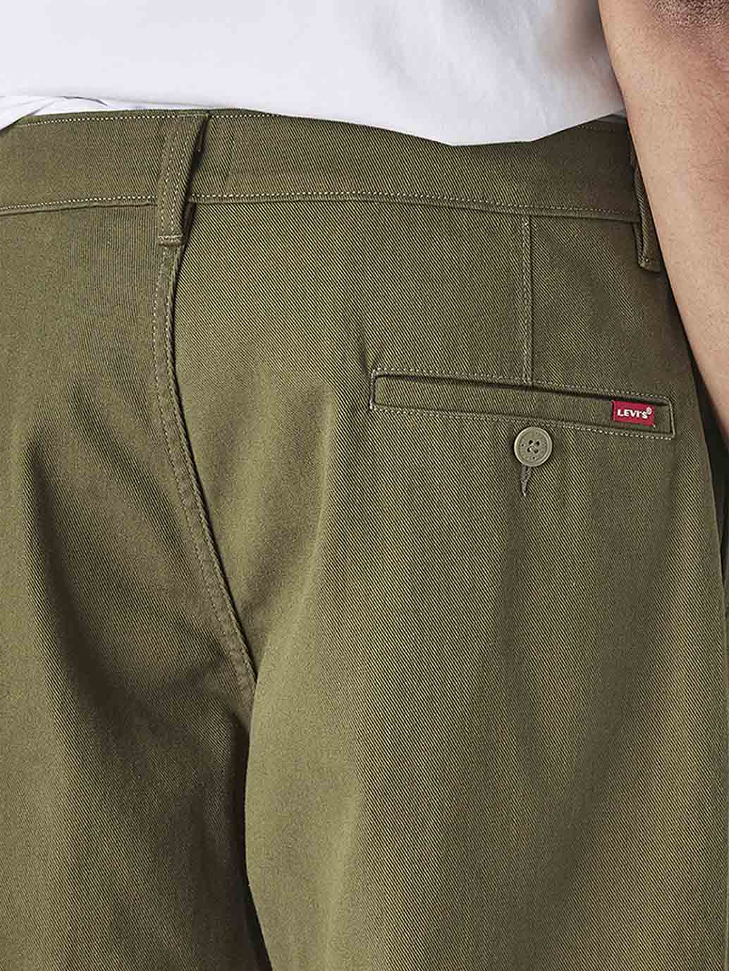 Men's Olive Loose Fit Mid Rise Chinos - Detail View