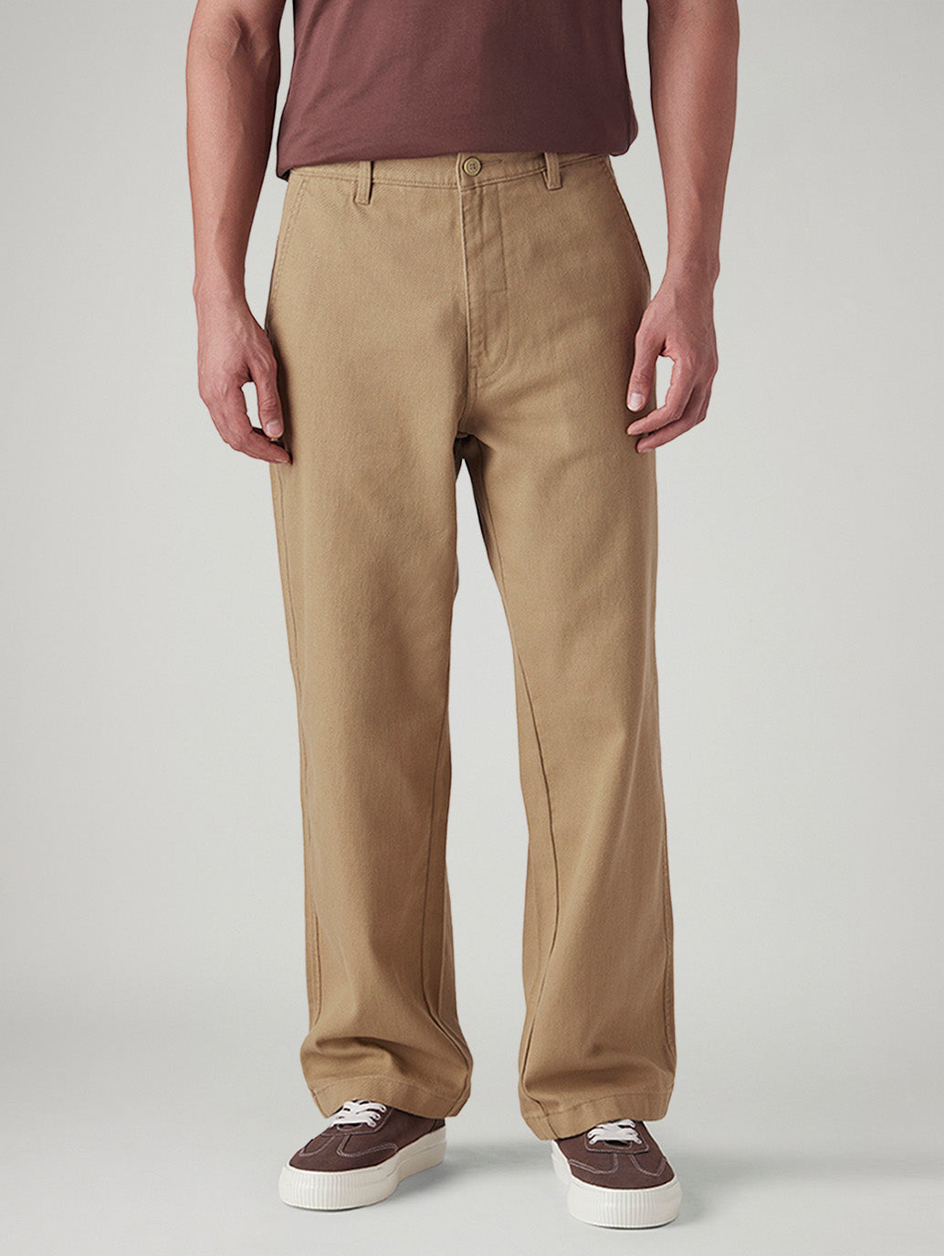 Men's Khaki Loose Fit Mid Rise Chinos - Front View