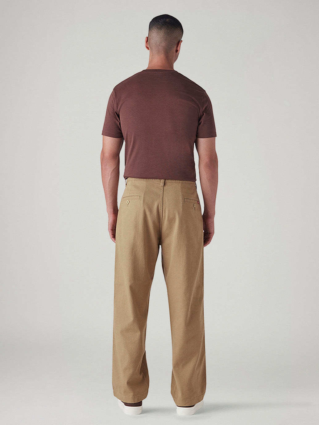 Men's Khaki Loose Fit Mid Rise Chinos - Back View