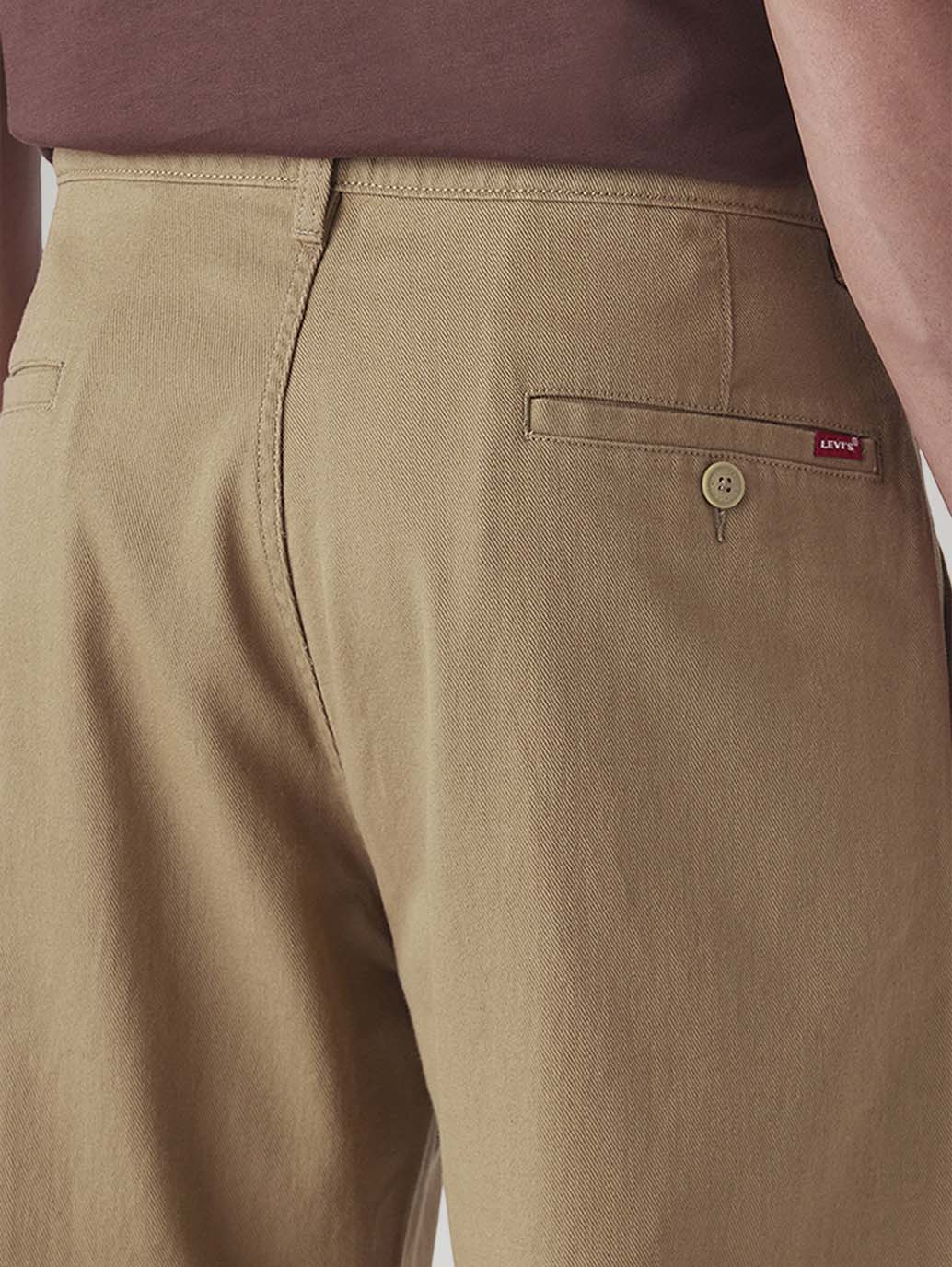 Men's Khaki Loose Fit Mid Rise Chinos - Detail View
