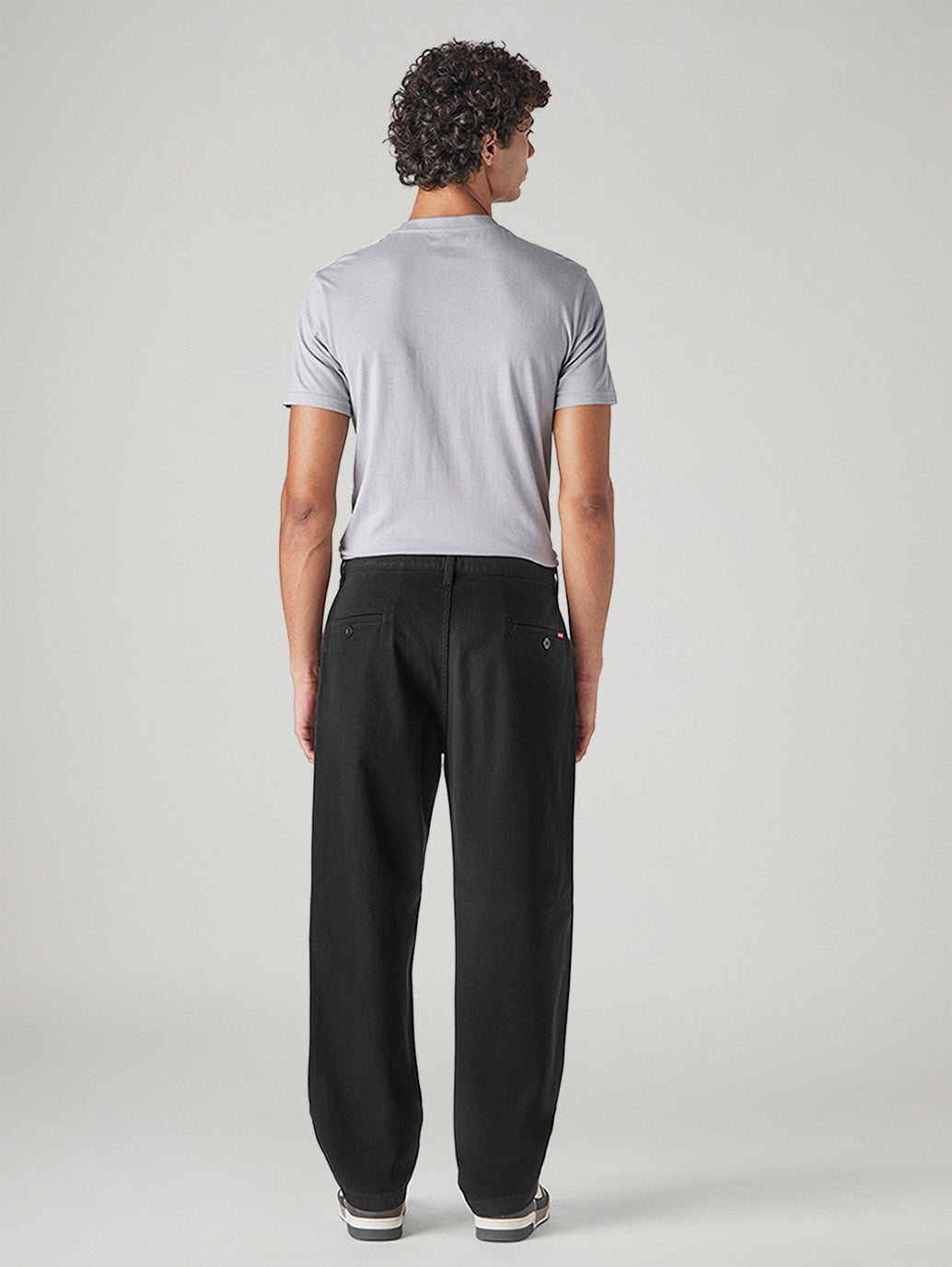 Men's Black Loose Fit Mid Rise Chinos - Back View
