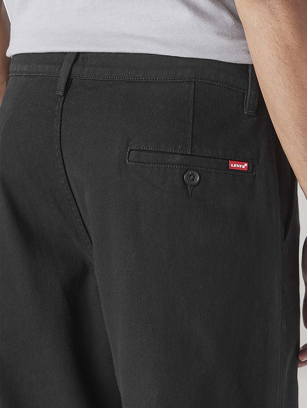 Men's Black Loose Fit Mid Rise Chinos - Detail View
