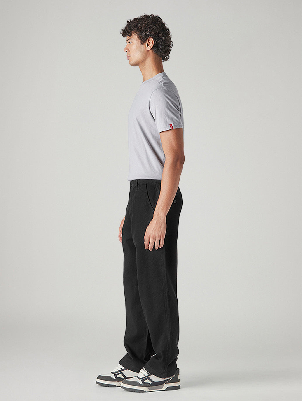 Men's Black Loose Fit Mid Rise Chinos - Side View